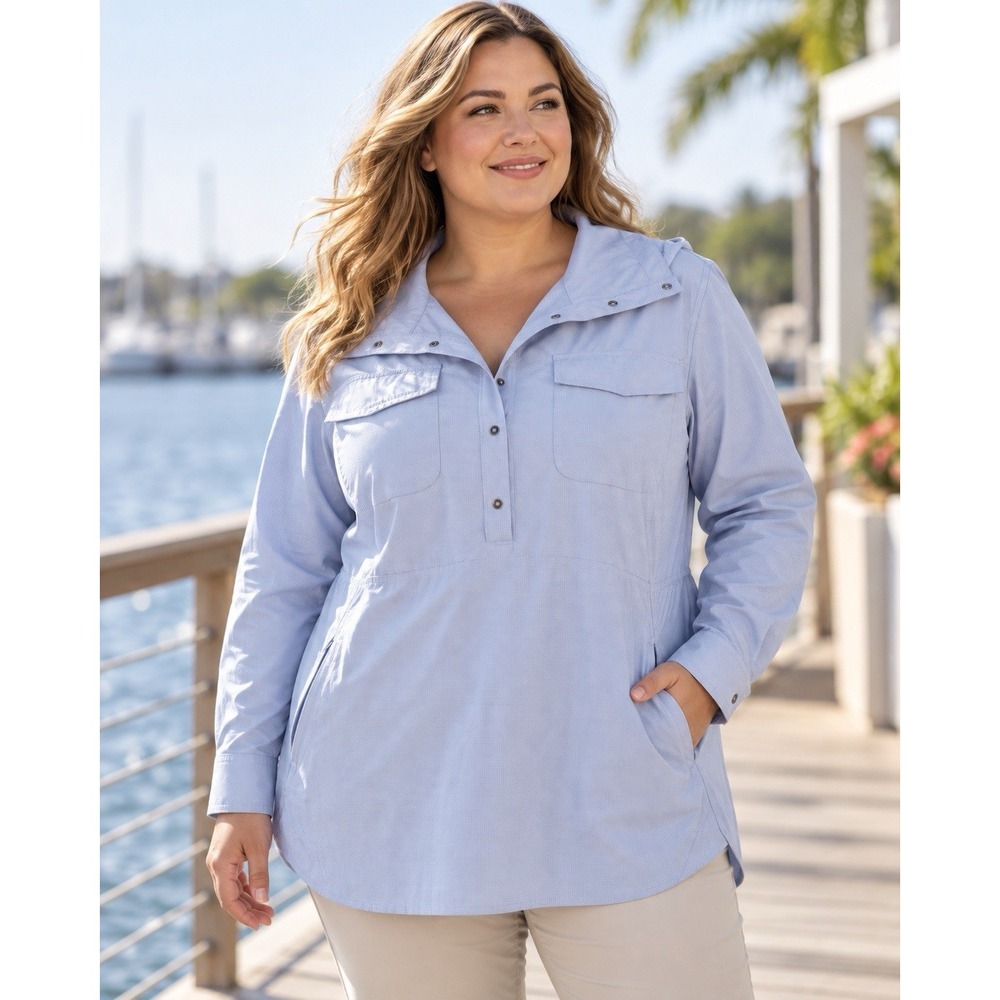 Duluth Trading Co Sol Survivor Shirt Jacket Women 1X UPF 50 Blue Vent Pockets